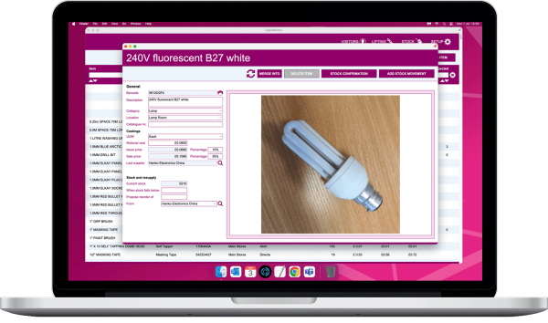 A product information screen from the stock control system we have build for the world-famous Blackpool Illuminations.