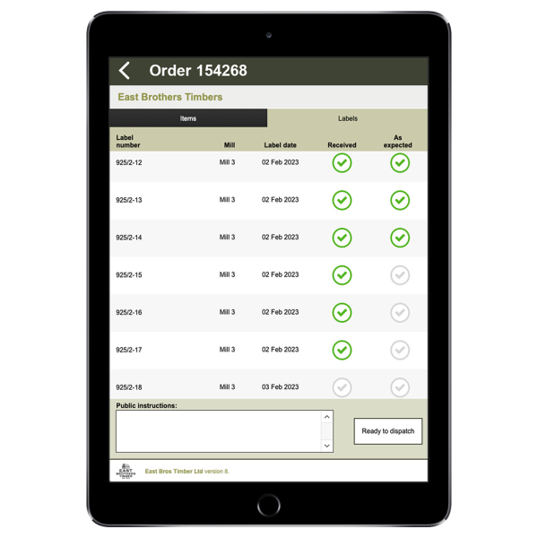 iPad system to assist with timber products for delivery.